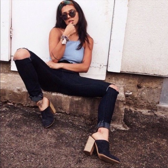 Matisse Annie Mules Suede Navy Size 10 Chunky Heel - Picture 3 of 8